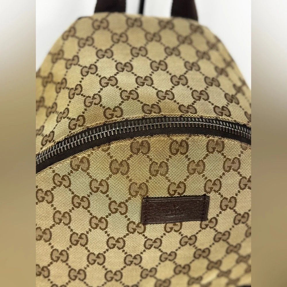 Gucci GG Supreme Cambas Web Monogram Beige and Green Backpack